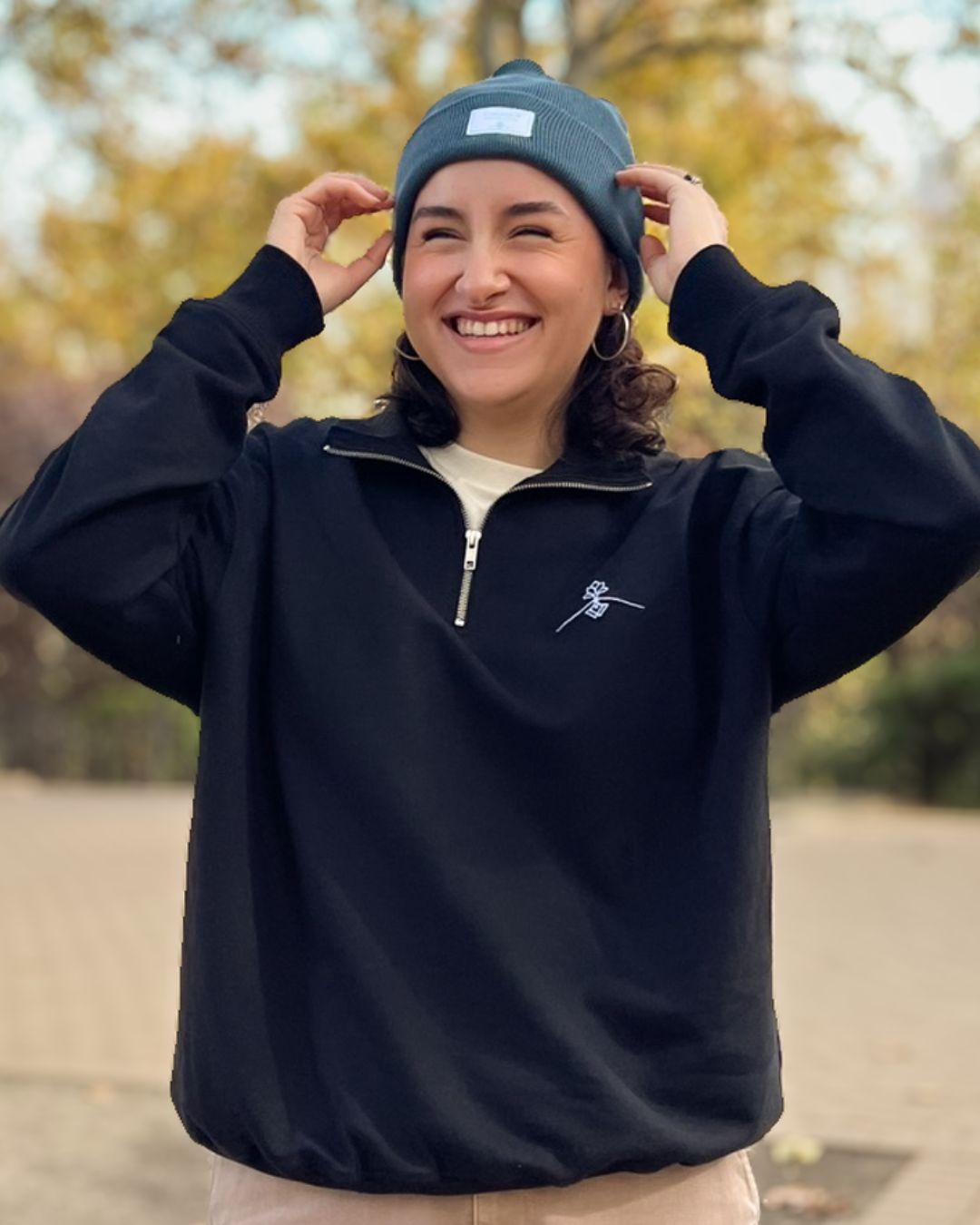 Sudadera cuello cremallera 100% algodón orgánico - Negro