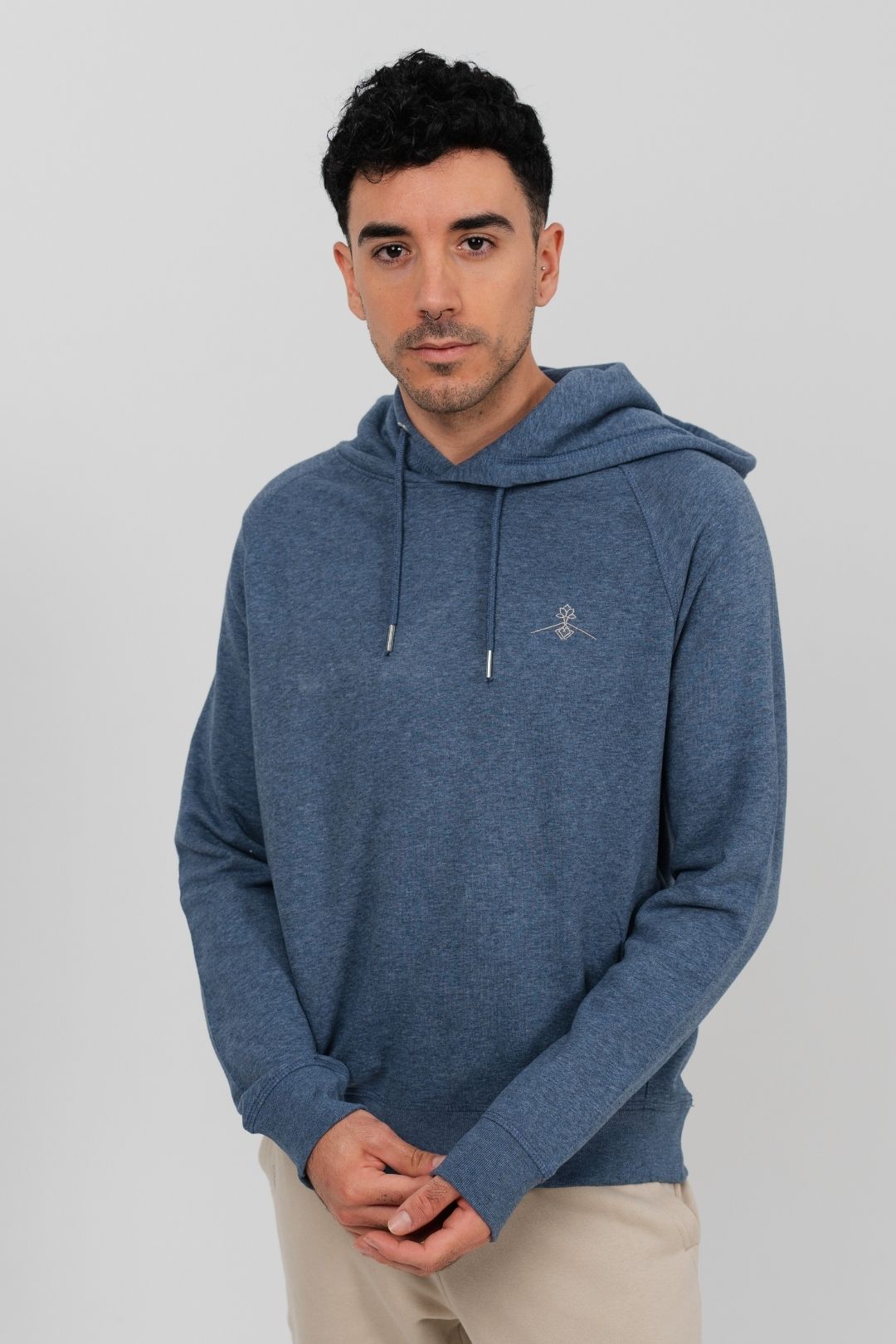 Sweat à capuche coupe classique - Bleu chiné