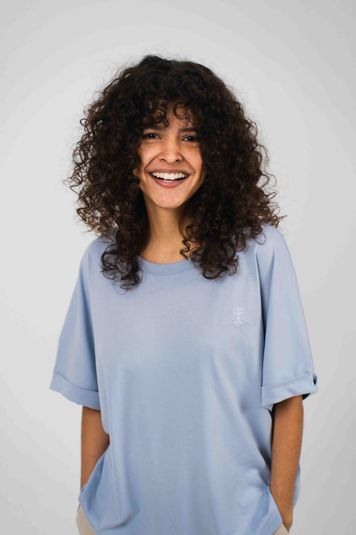 Camiseta oversize manga murciélago - Azul Neblina