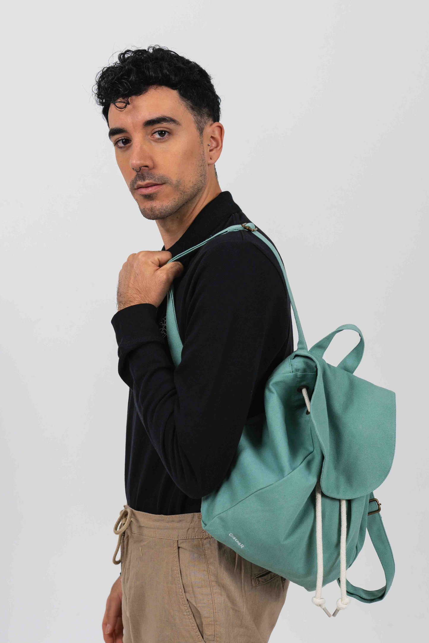 Mochila ligera cierre con cuerda - Verde Vintage