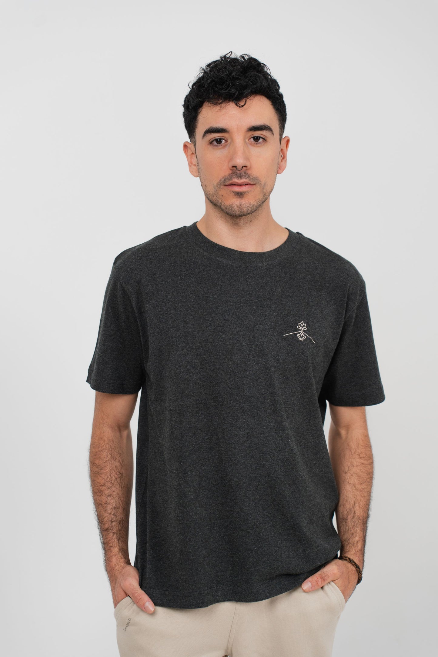 Camiseta oversize 100% algodón orgánico - Gris Oscuro Jaspeado
