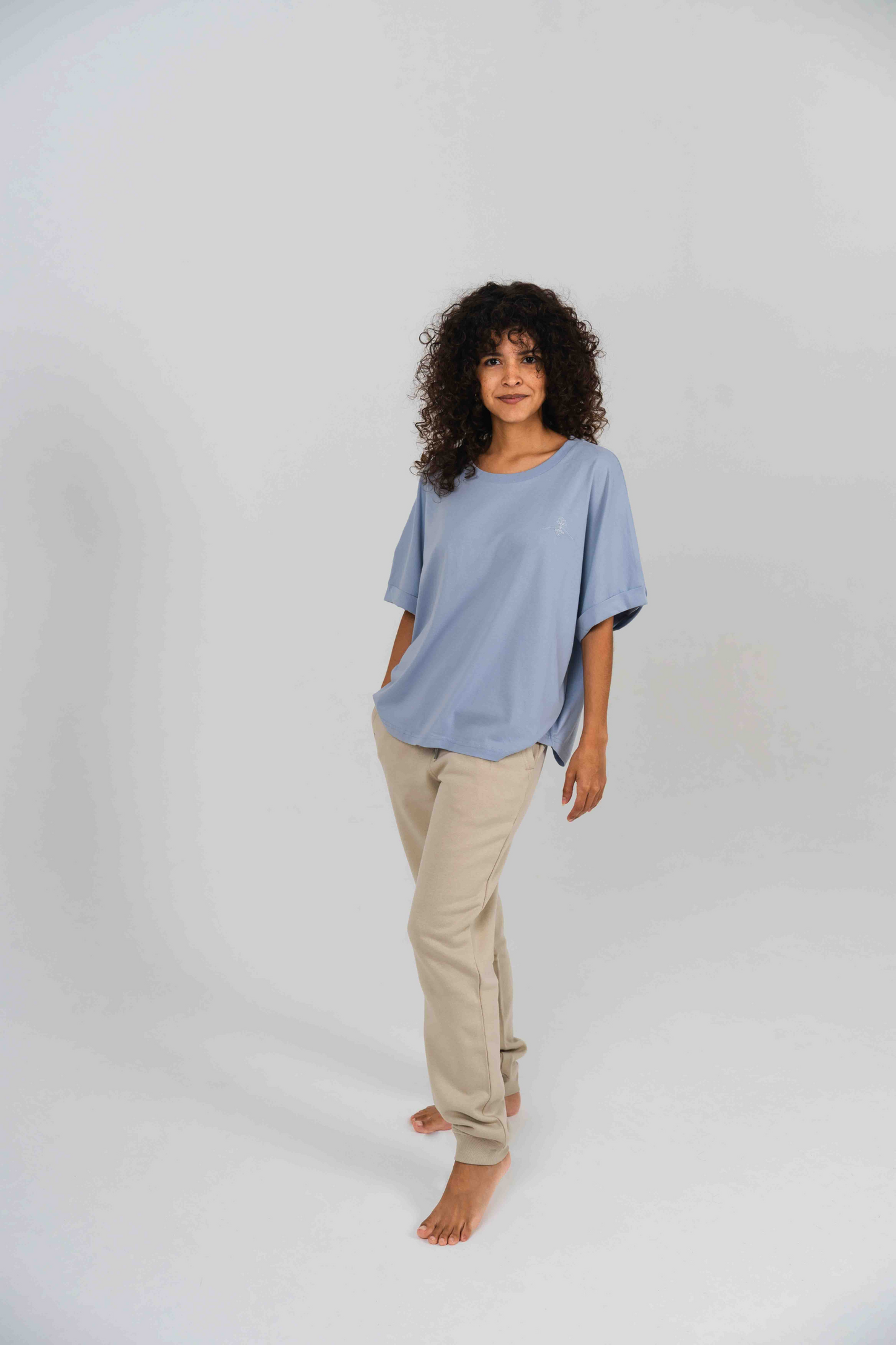Camiseta oversize manga murciélago - Azul Neblina