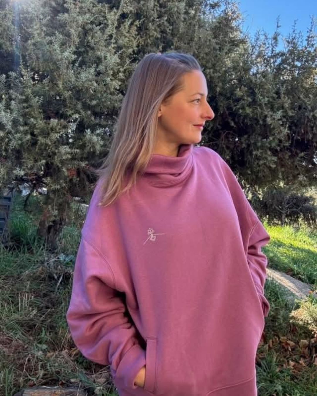 Oversized funnel neck sweatshirt - Malva