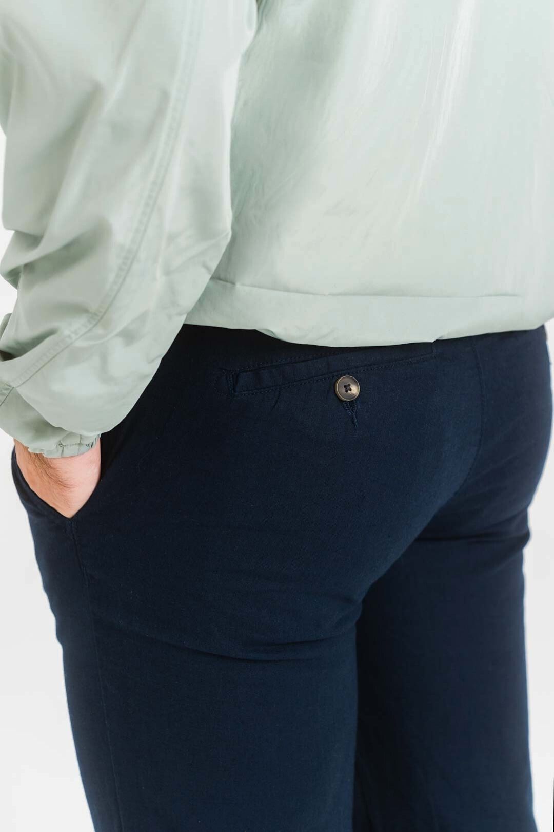 Pantalon en lin coupe régulière - Bleu Marine