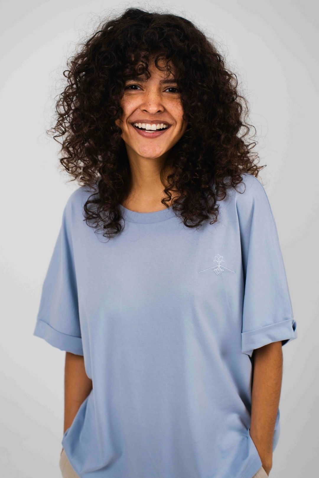 T-shirt oversize à manches chauve-souris - Bleu Brume