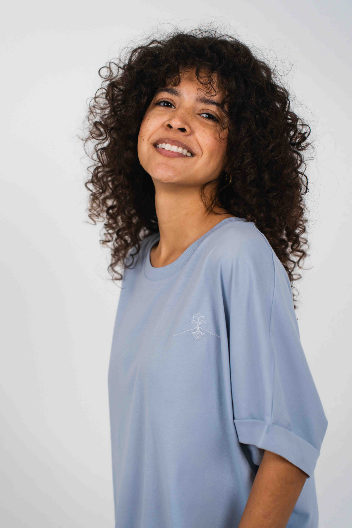 Camiseta oversize manga murciélago - Azul Neblina