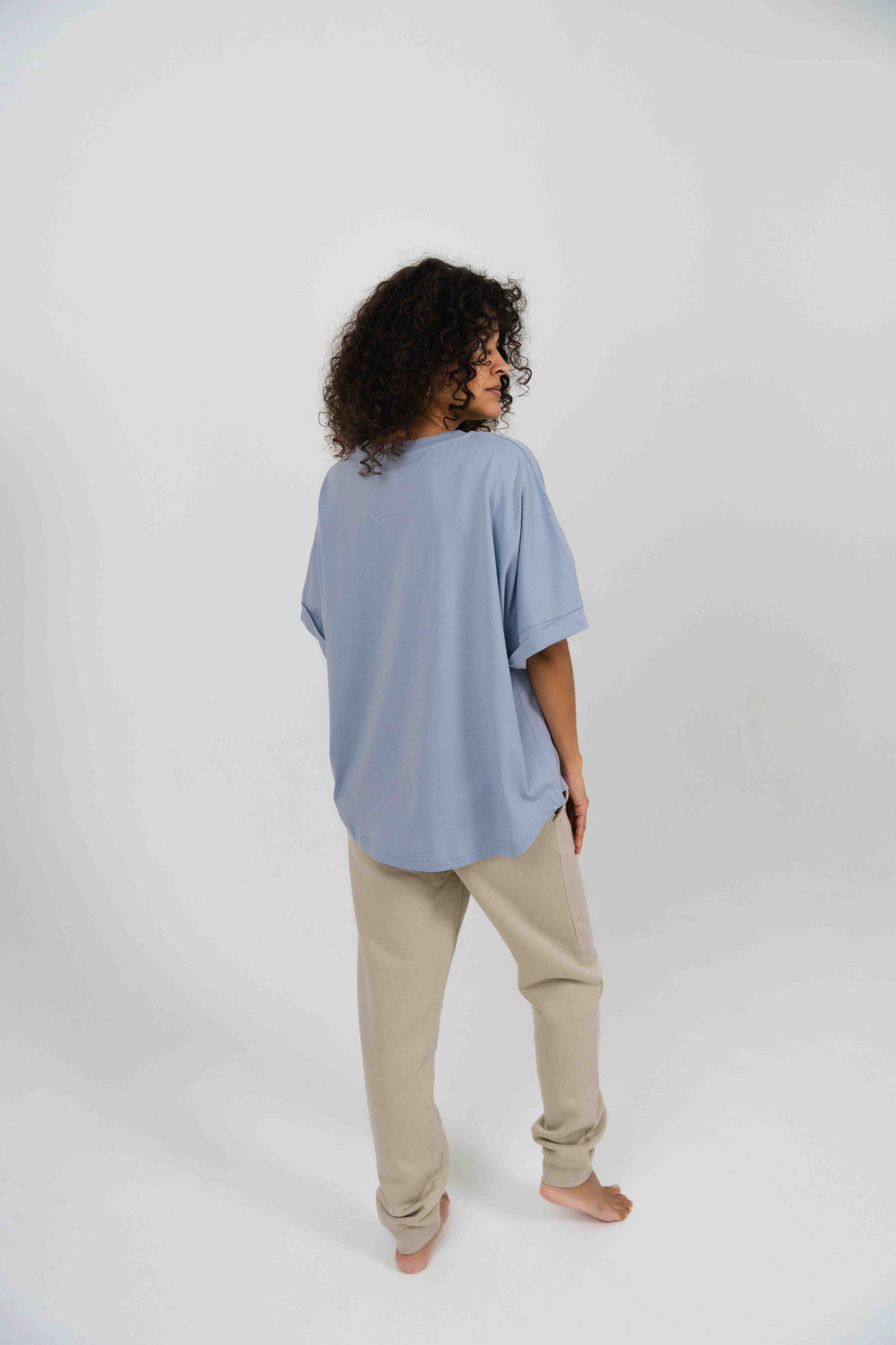 Camiseta oversize manga murciélago - Azul Neblina