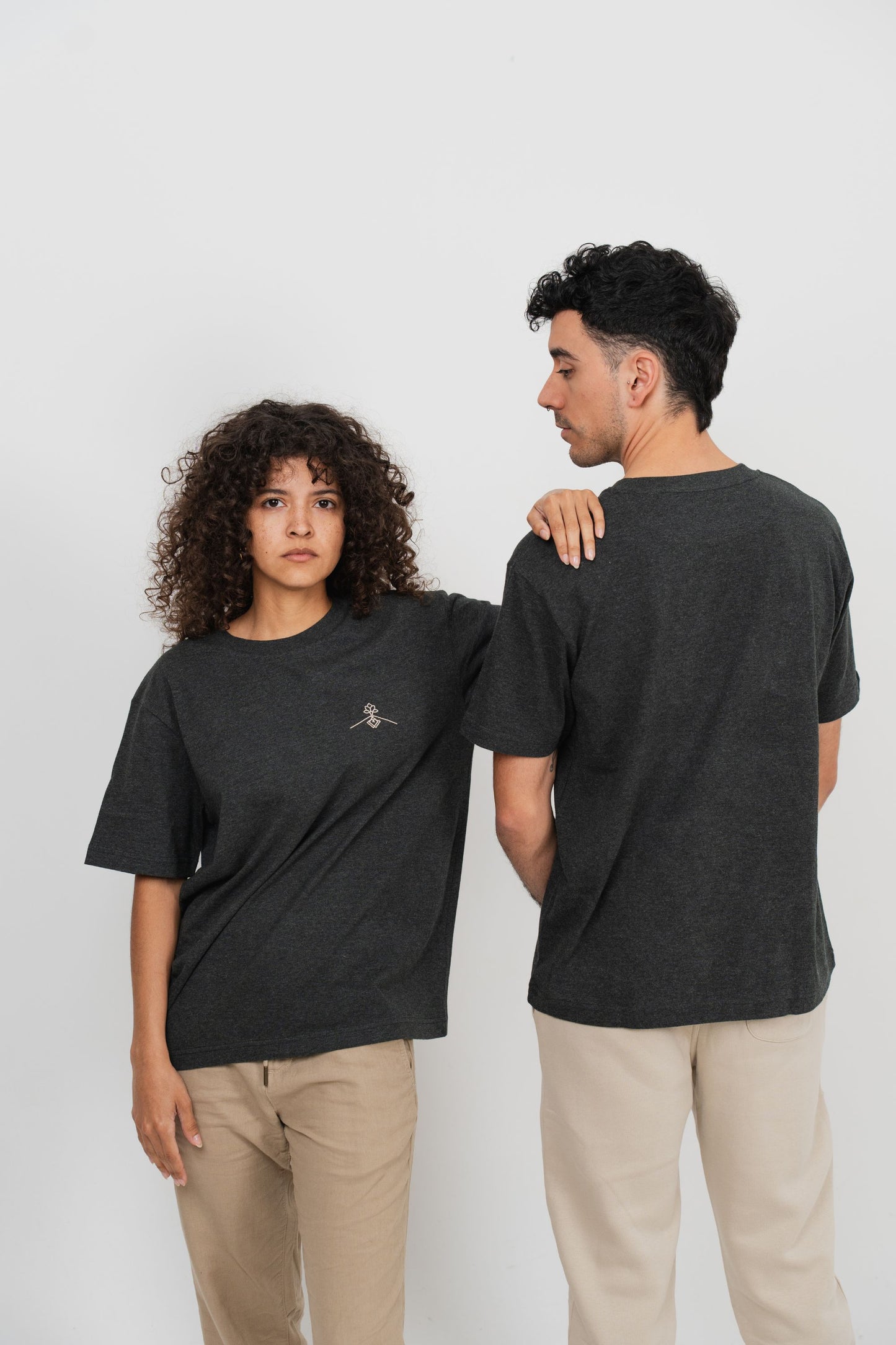 Camiseta oversize 100% algodón orgánico - Gris Oscuro Jaspeado
