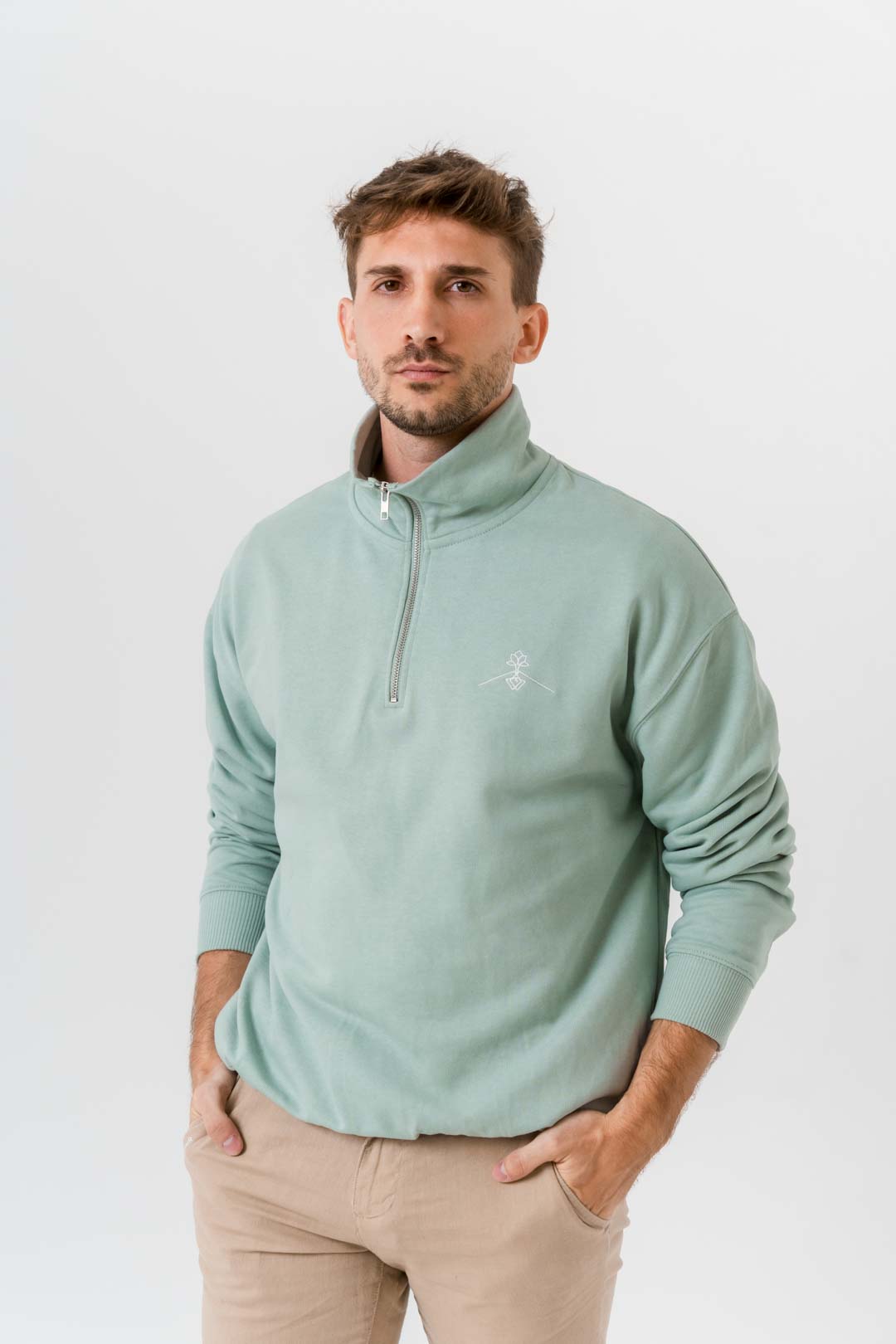 Sudadera cuello cremallera 100% algodón orgánico - Aloe