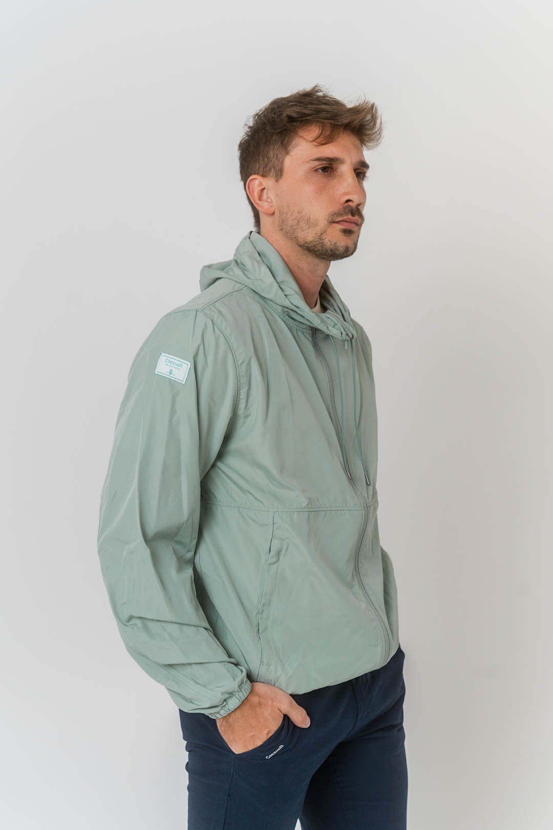 Cortavientos ligero reciclado capucha - Verde Glaciar
