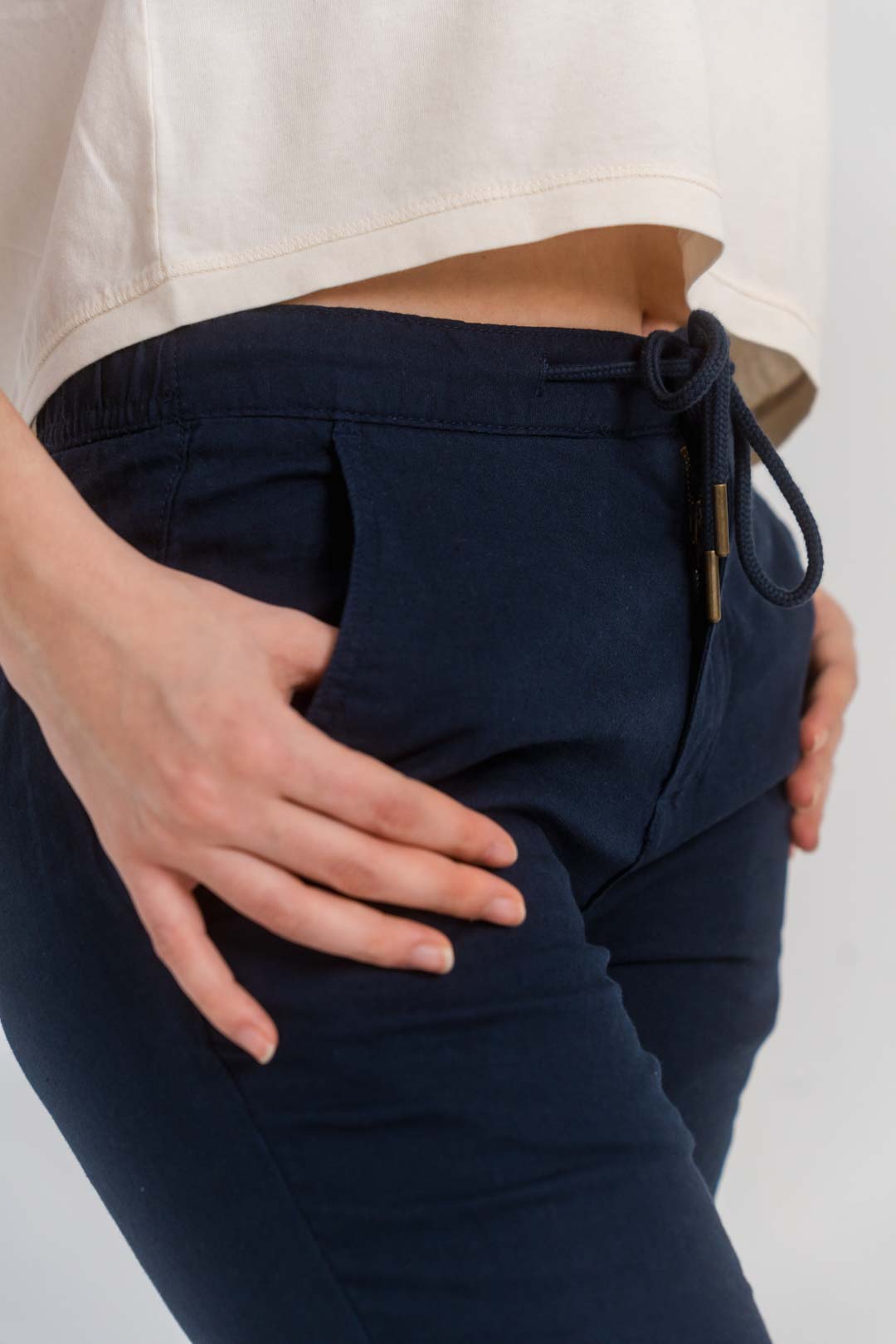 Regular fit linen trousers - Navy Blue