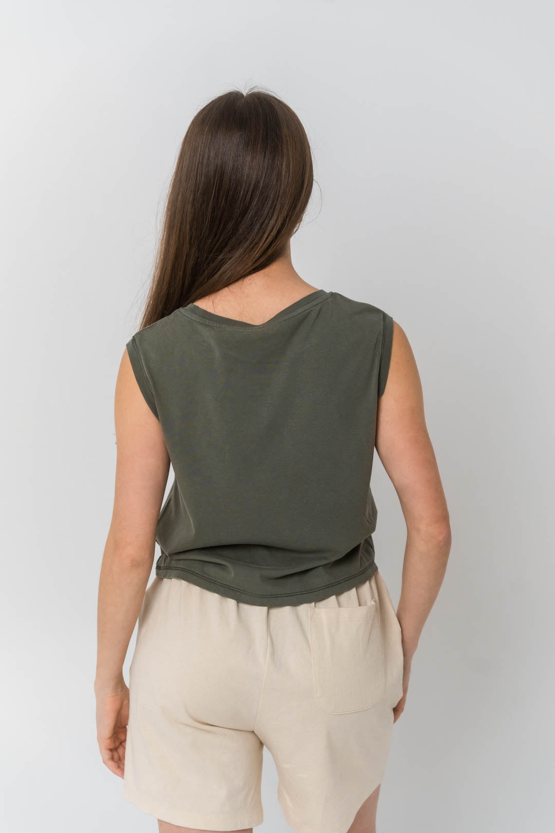 Camiseta crop sin mangas - Caqui Antiguo