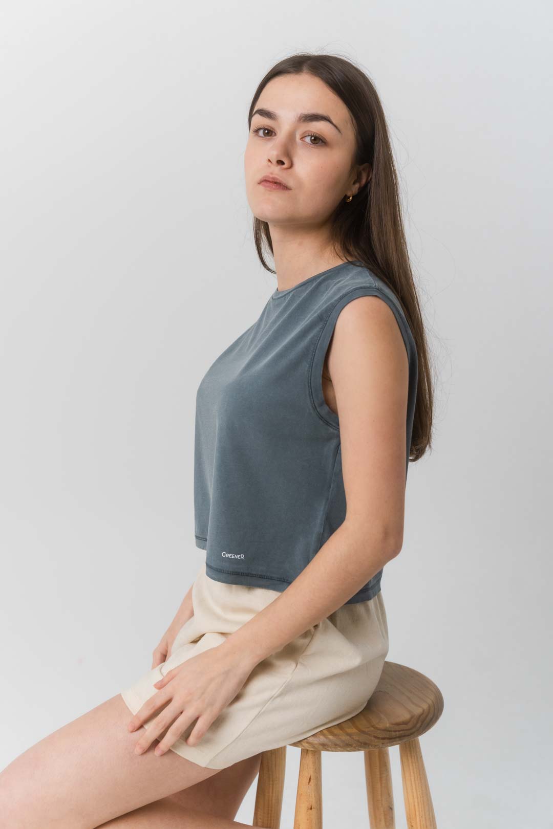 Crop Tank Top - Antique Blue