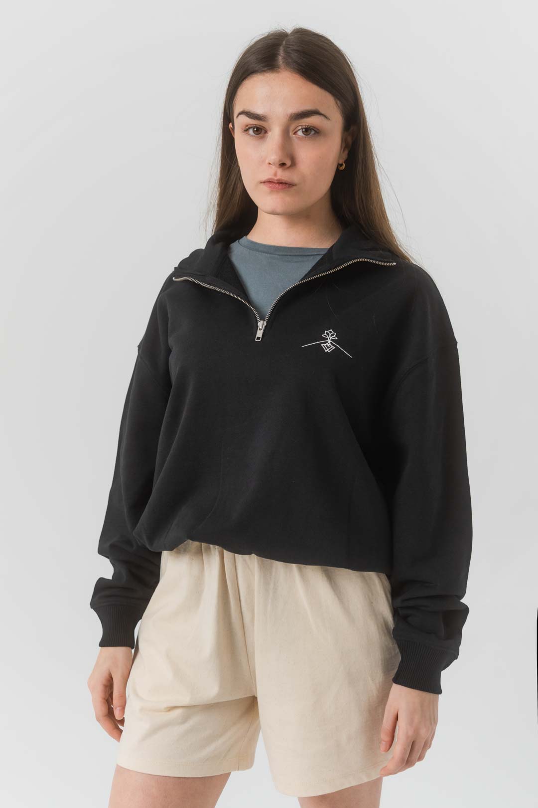 Sudadera cuello cremallera 100% algodón orgánico - Negro