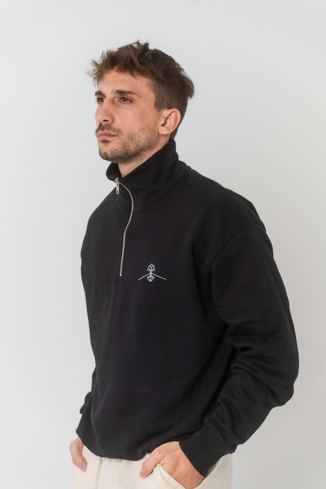 Sudadera cuello cremallera 100% algodón orgánico - Negro