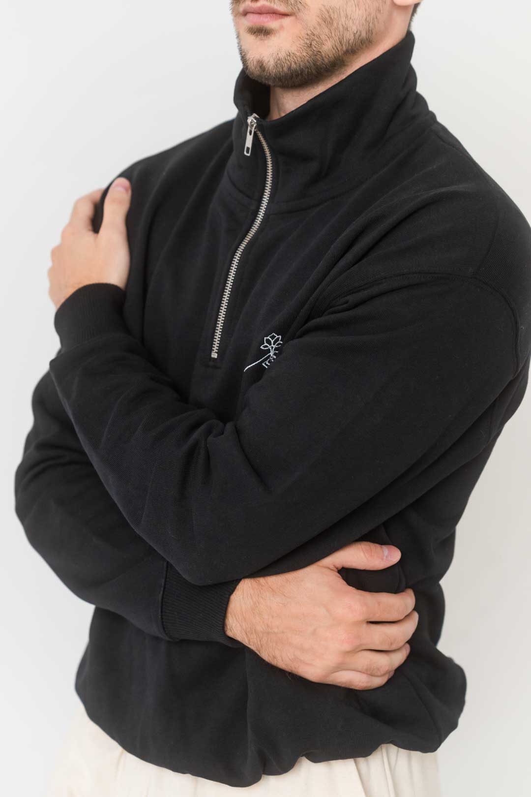 Sudadera cuello cremallera 100% algodón orgánico - Negro