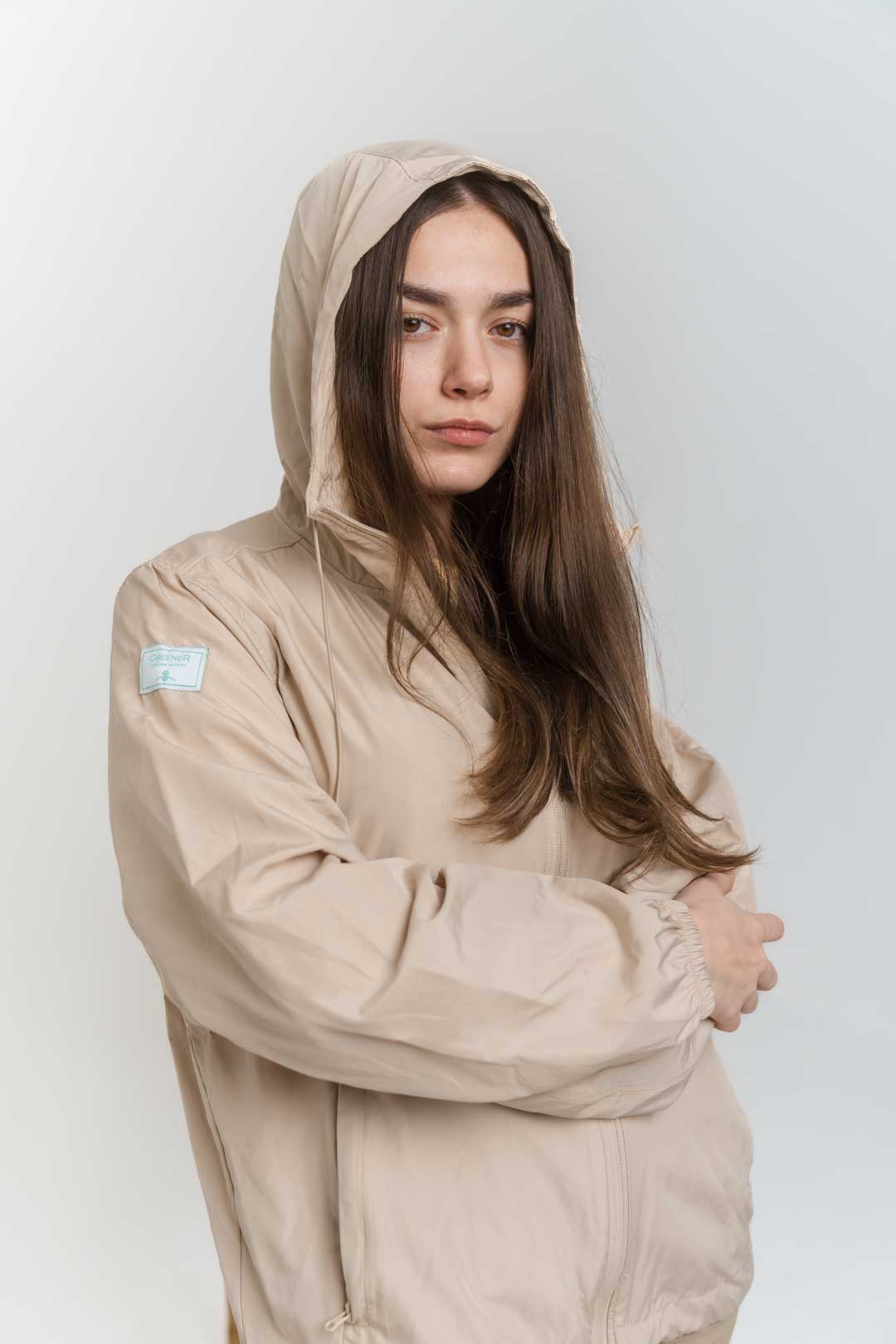 Cortavientos ligero reciclado capucha - Beige