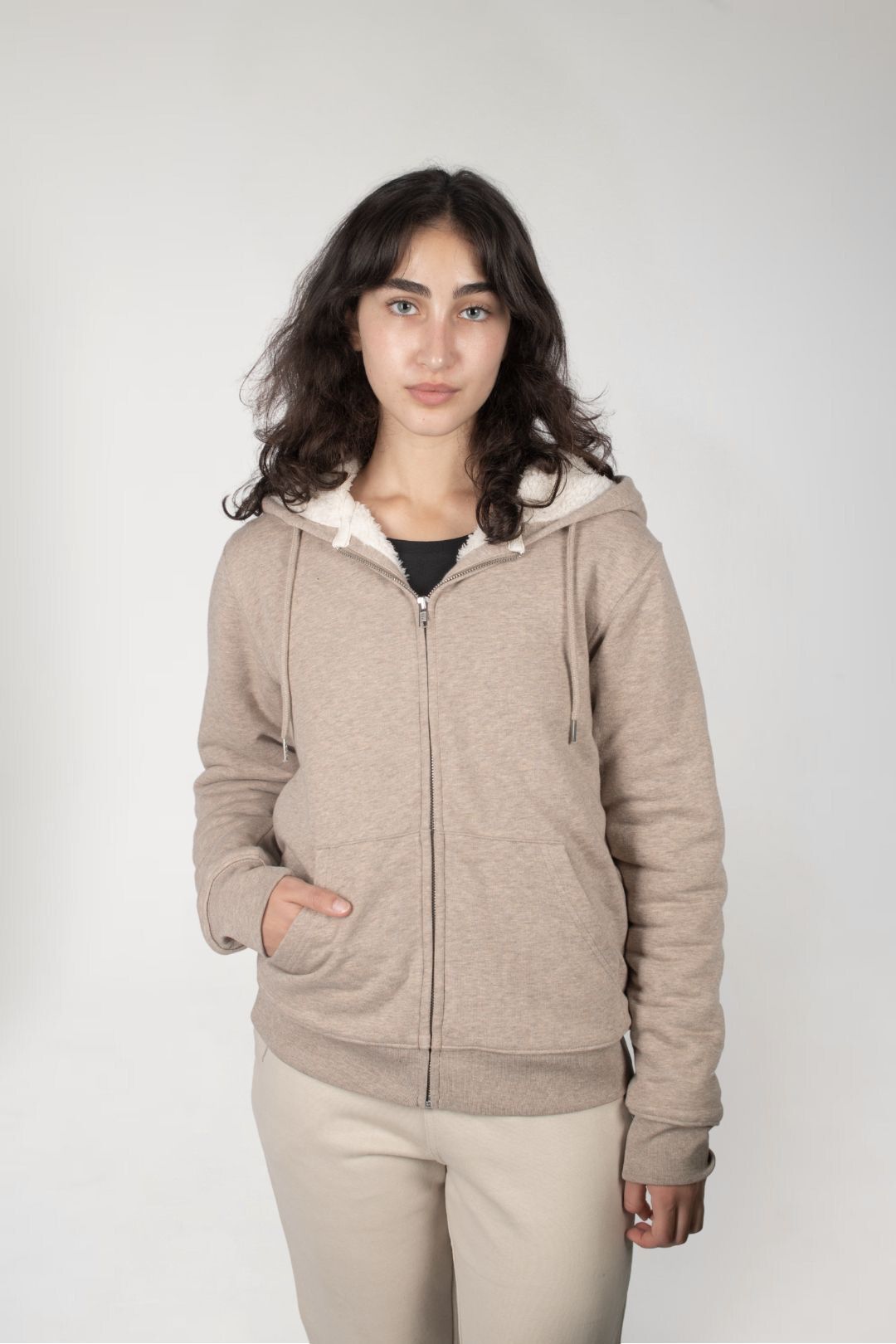 Sherpa hooded jacket - Walnut Heather