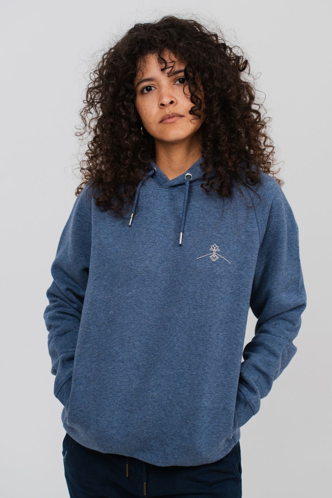 Sweat à capuche coupe classique - Bleu chiné