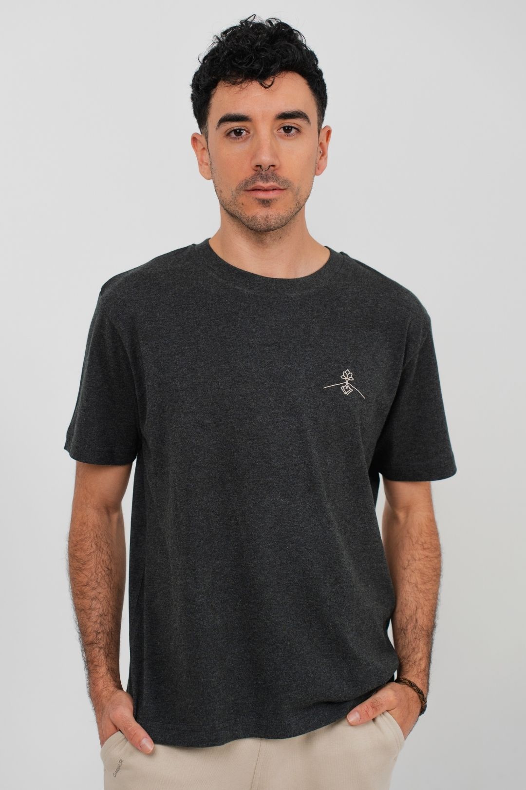 T-shirt oversize 100% coton biologique - Gris Foncé Chiné