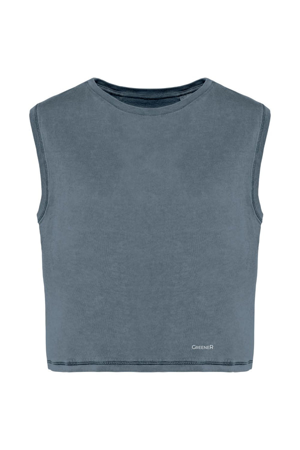 Camiseta crop sin mangas - Azul Antiguo