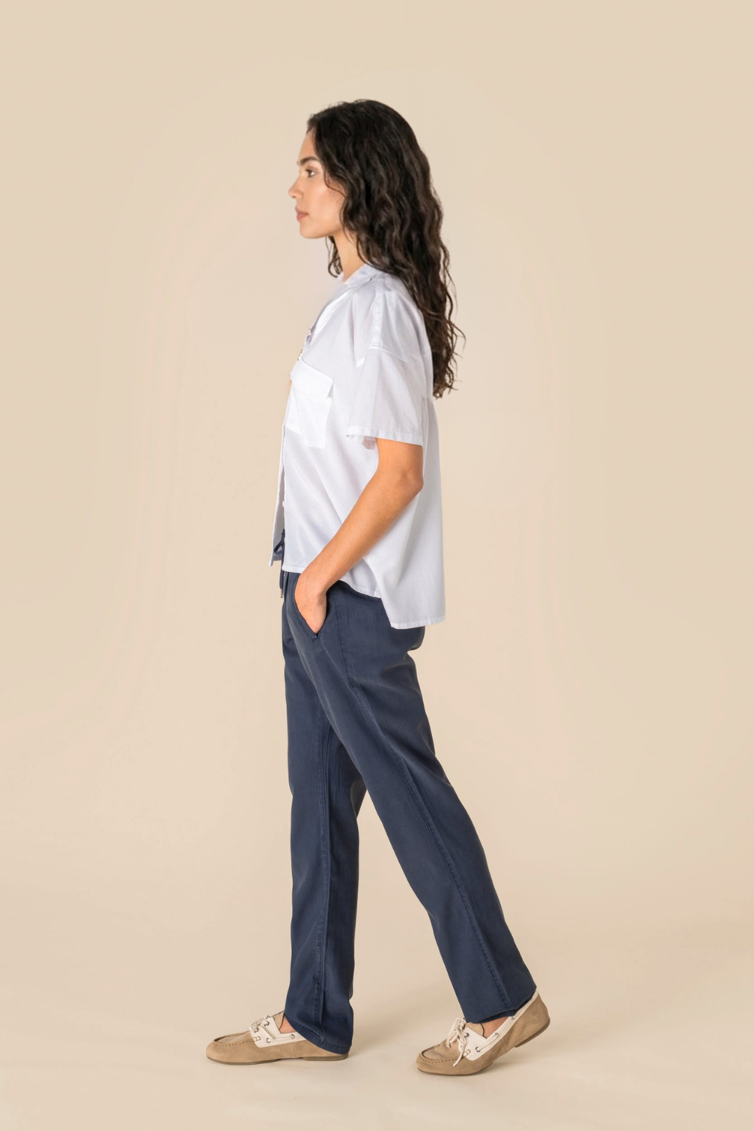 Pantalón Lyocell holgado - Azul Marino