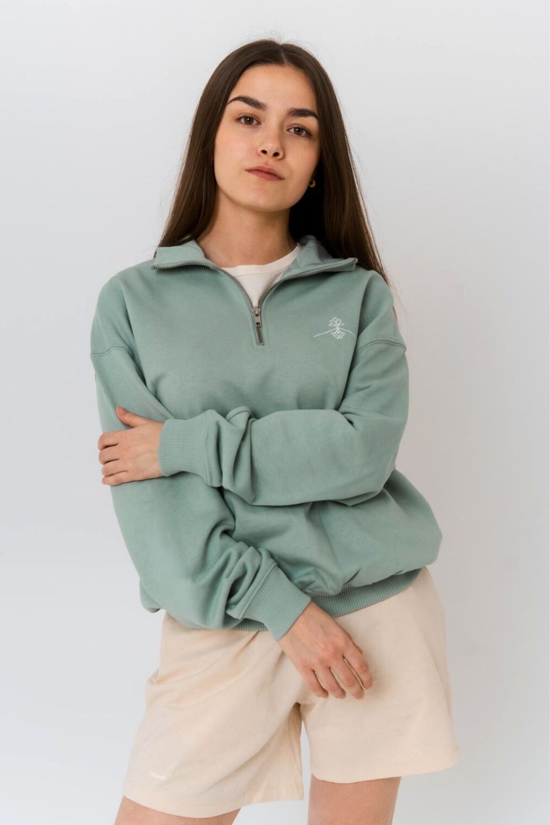 Sweat col zippé 100% coton biologique - Aloé