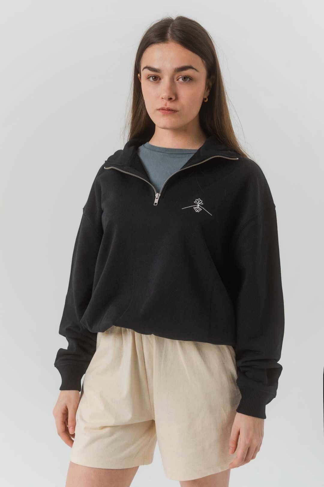 Sweat col zippé 100% coton biologique - Noir