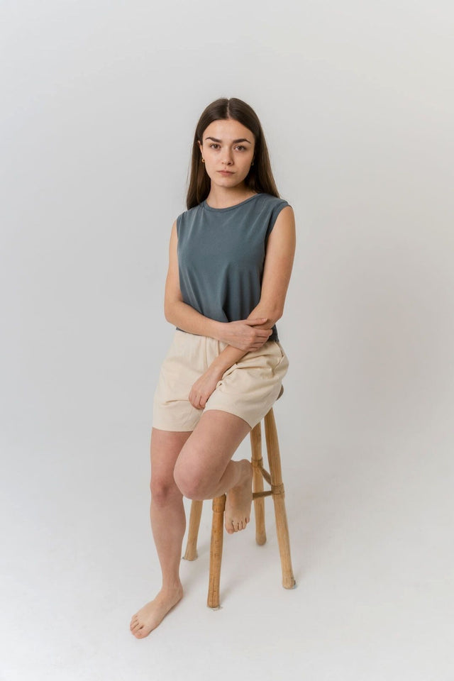 Top court sans manches - Bleu Antique