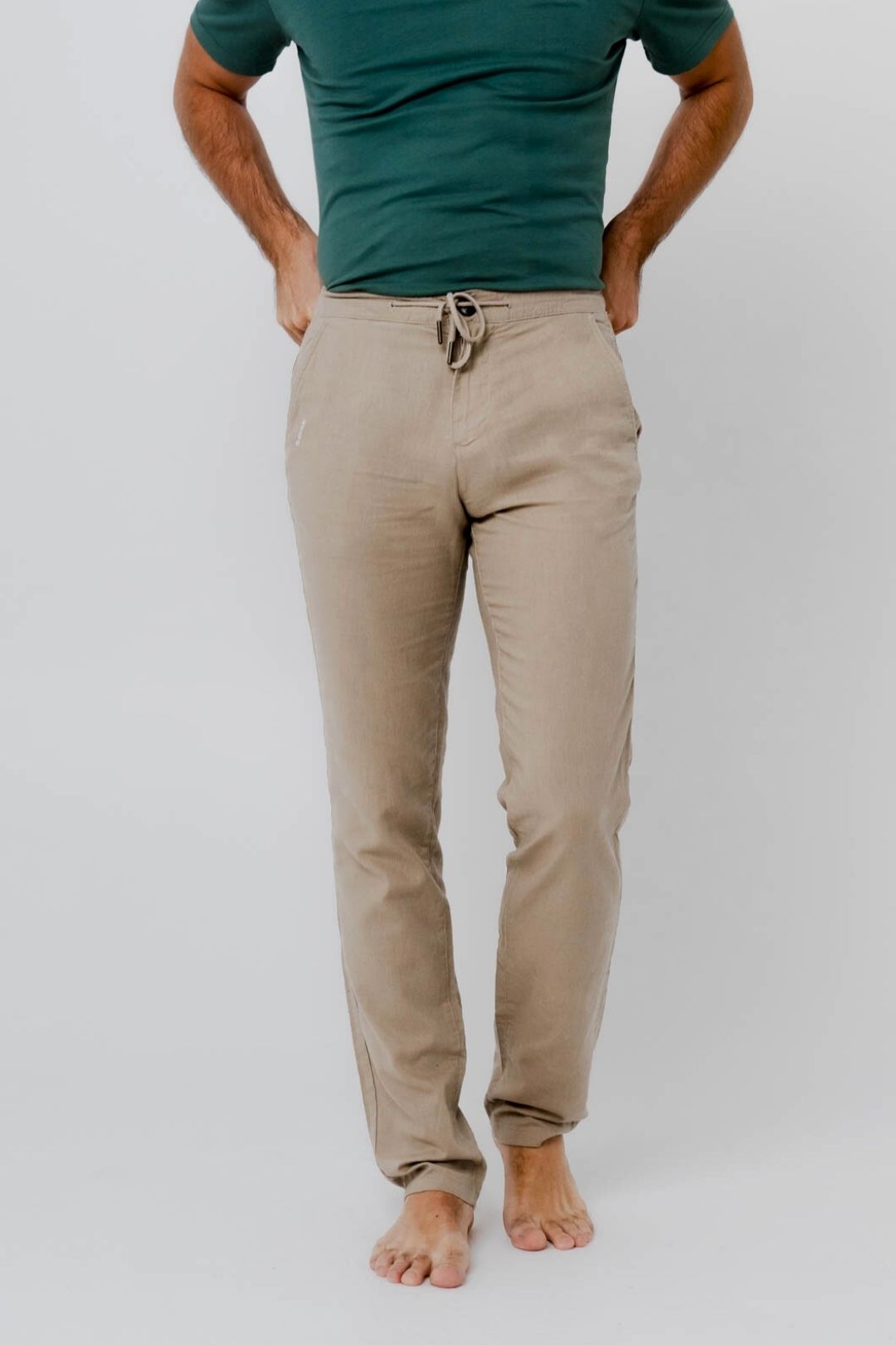 Pantalon en lin coupe régulière - Sable