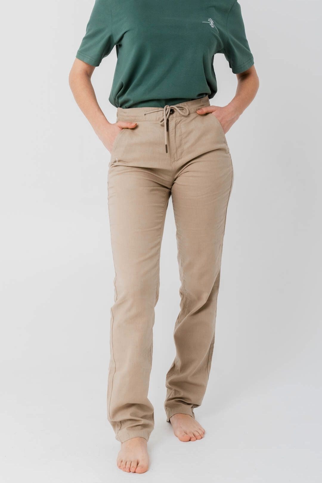 Pantalon en lin coupe régulière - Sable