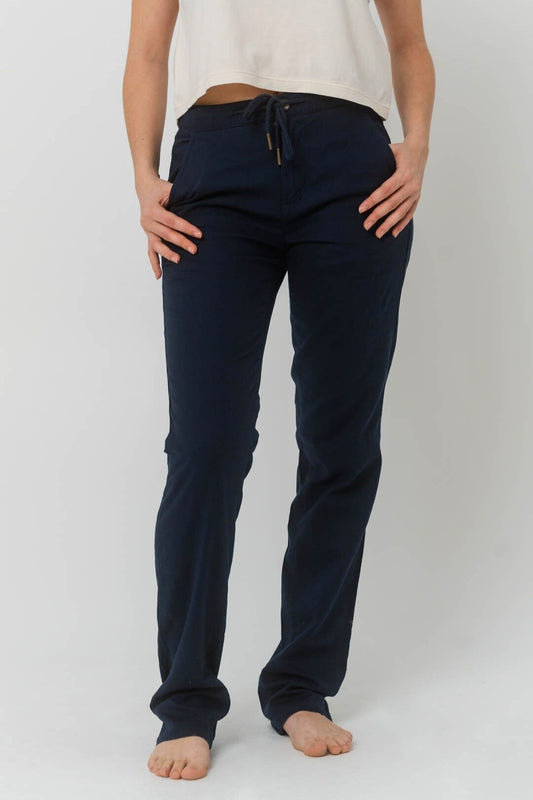 Pantalon en lin coupe régulière - Bleu Marine