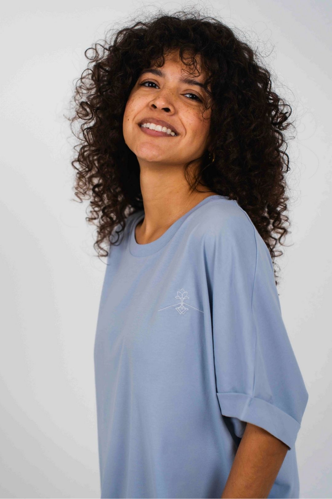 T-shirt oversize à manches chauve-souris - Bleu Brume