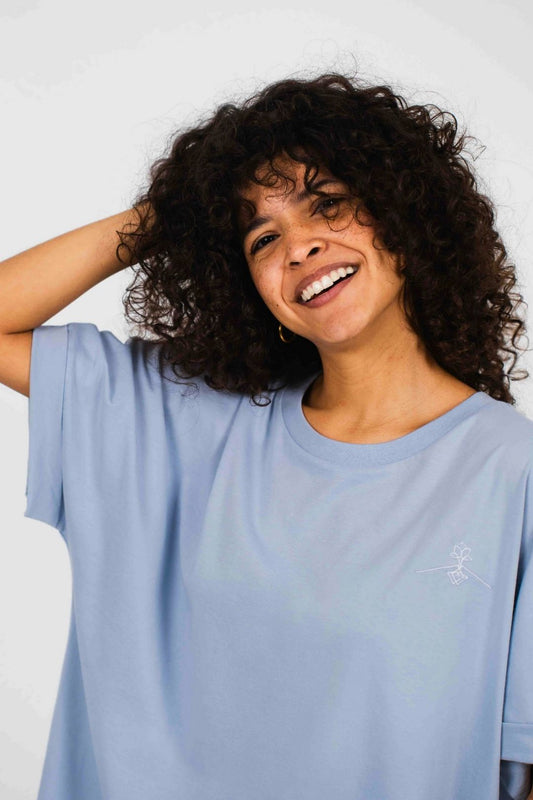 T-shirt oversize à manches chauve-souris - Bleu Brume