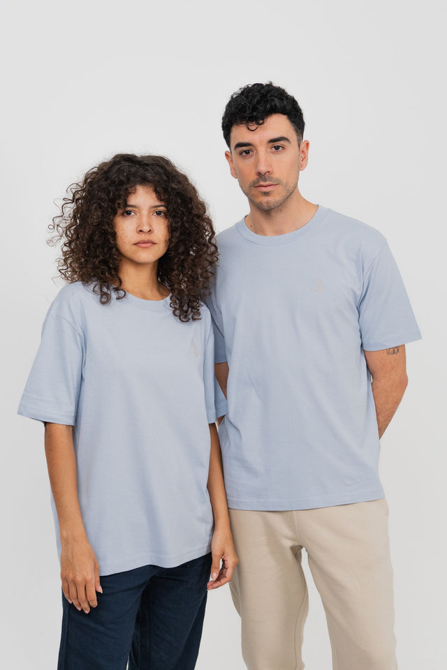 Oversized 100% organic cotton T-shirt - Blue Mist