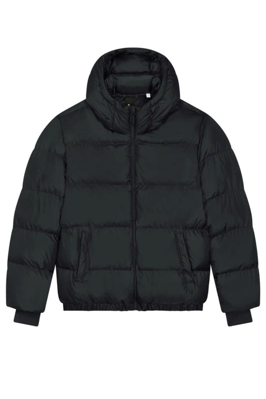 Recycled Quilted Anorak with Hood - Black