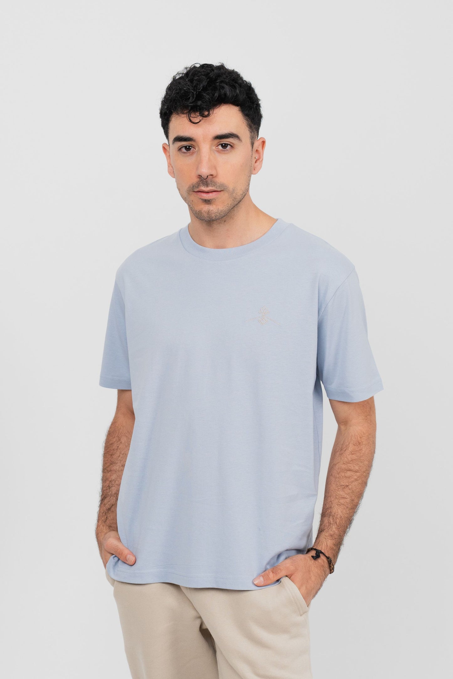 Oversized 100% organic cotton T-shirt - Blue Mist