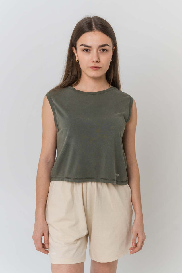 Camiseta crop sin mangas - Caqui Antiguo