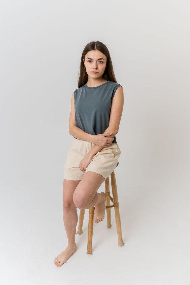 Top court sans manches - Bleu Antique