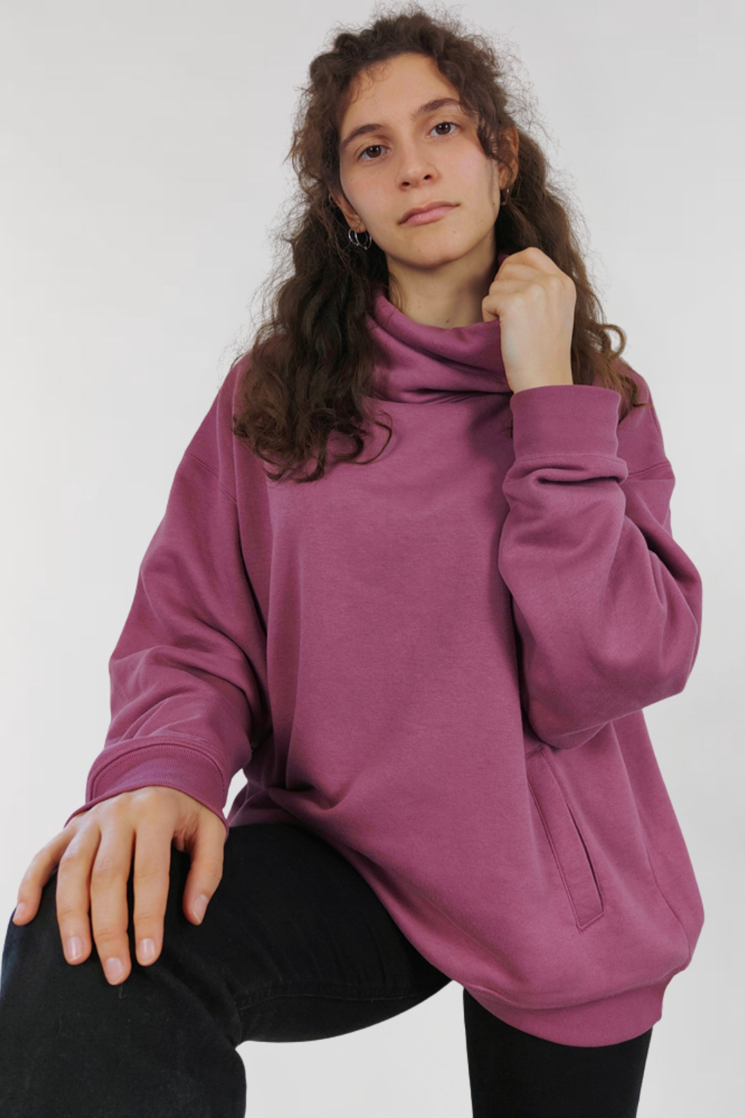 Oversized funnel neck sweatshirt - Malva