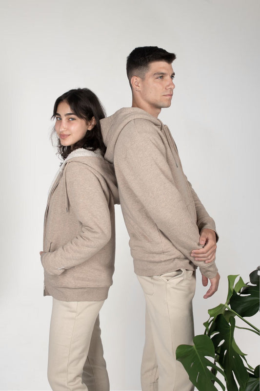 Chaqueta sherpa capucha - Nuez Jaspeado