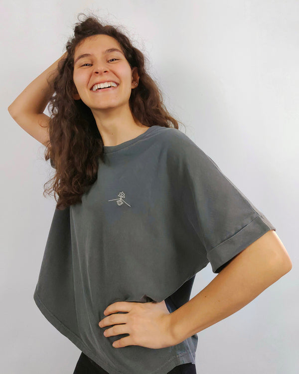 T-shirt oversize à manches chauve-souris - Anthracite