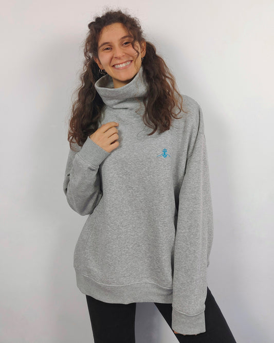 Sudadera cuello chimenea oversize - Gris Jaspeado